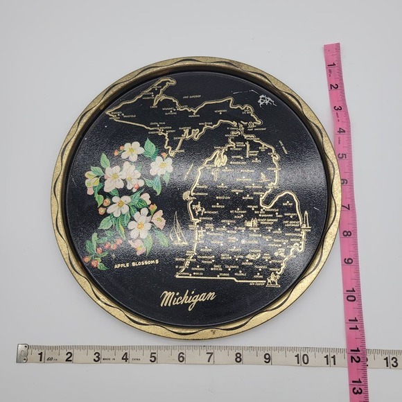 Mid Century MCM Metal Michigan Souvenir Tray‎ 11" - Picture 3 of 4